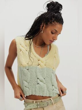 1227.FREE PEOPLE Perfect Match SoftSpun Vest in Lemon Sorbet Combo SzXS NWT $128